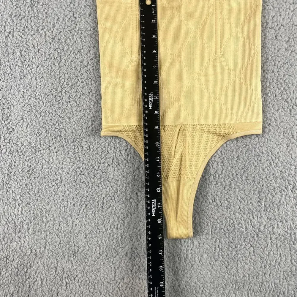 Women's Small Apricot High-Waist Tummy Control Body Shaper Thong Panty Shapewear